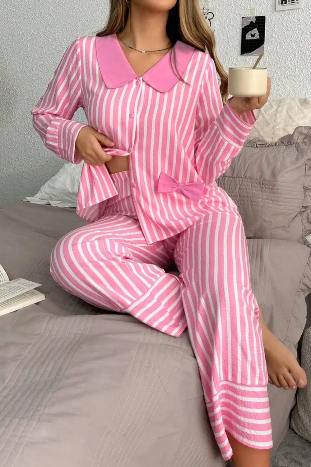 Striped Button Front Pajama Set