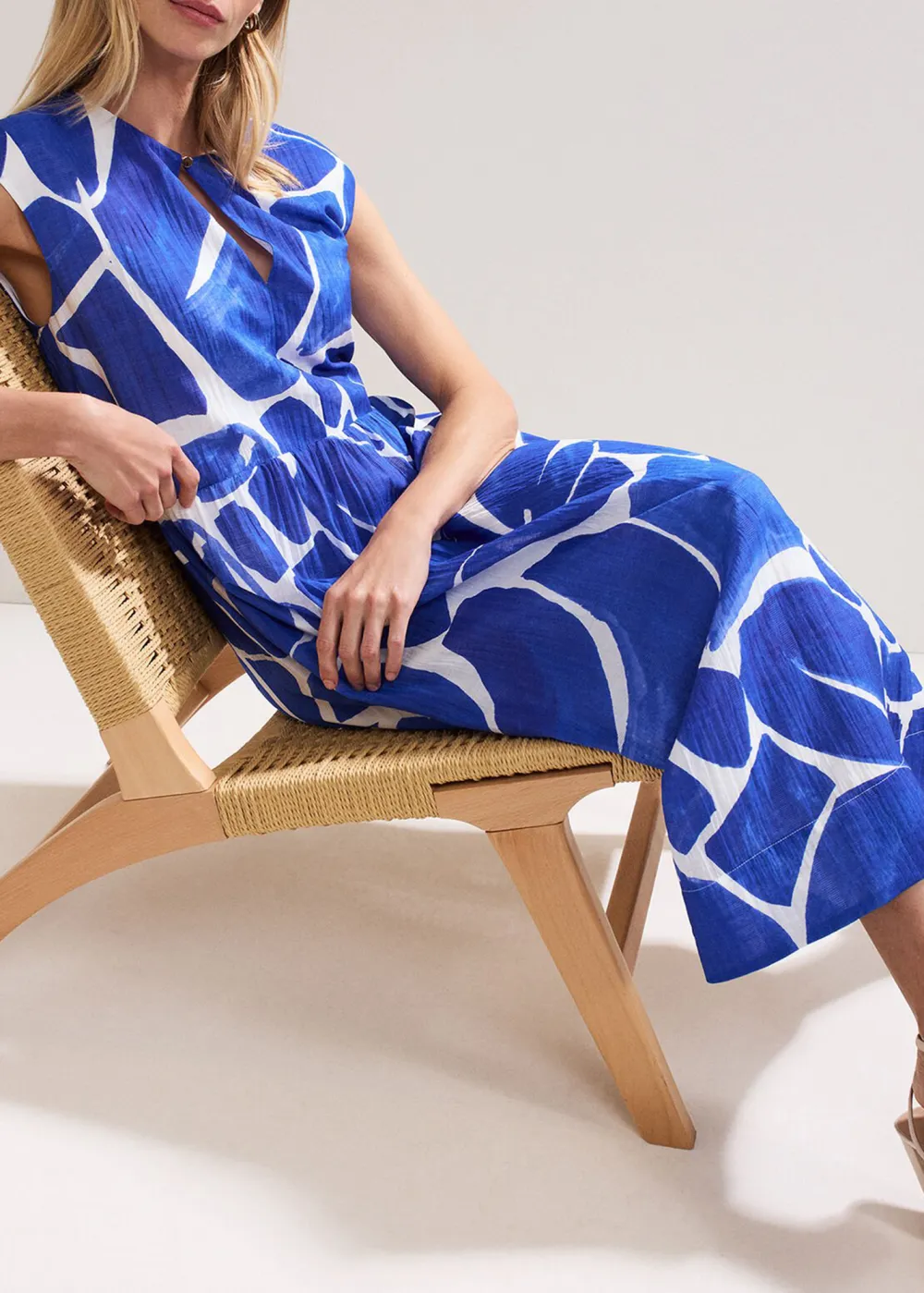 Loose Casual Hollow Blue Printed Long Dress