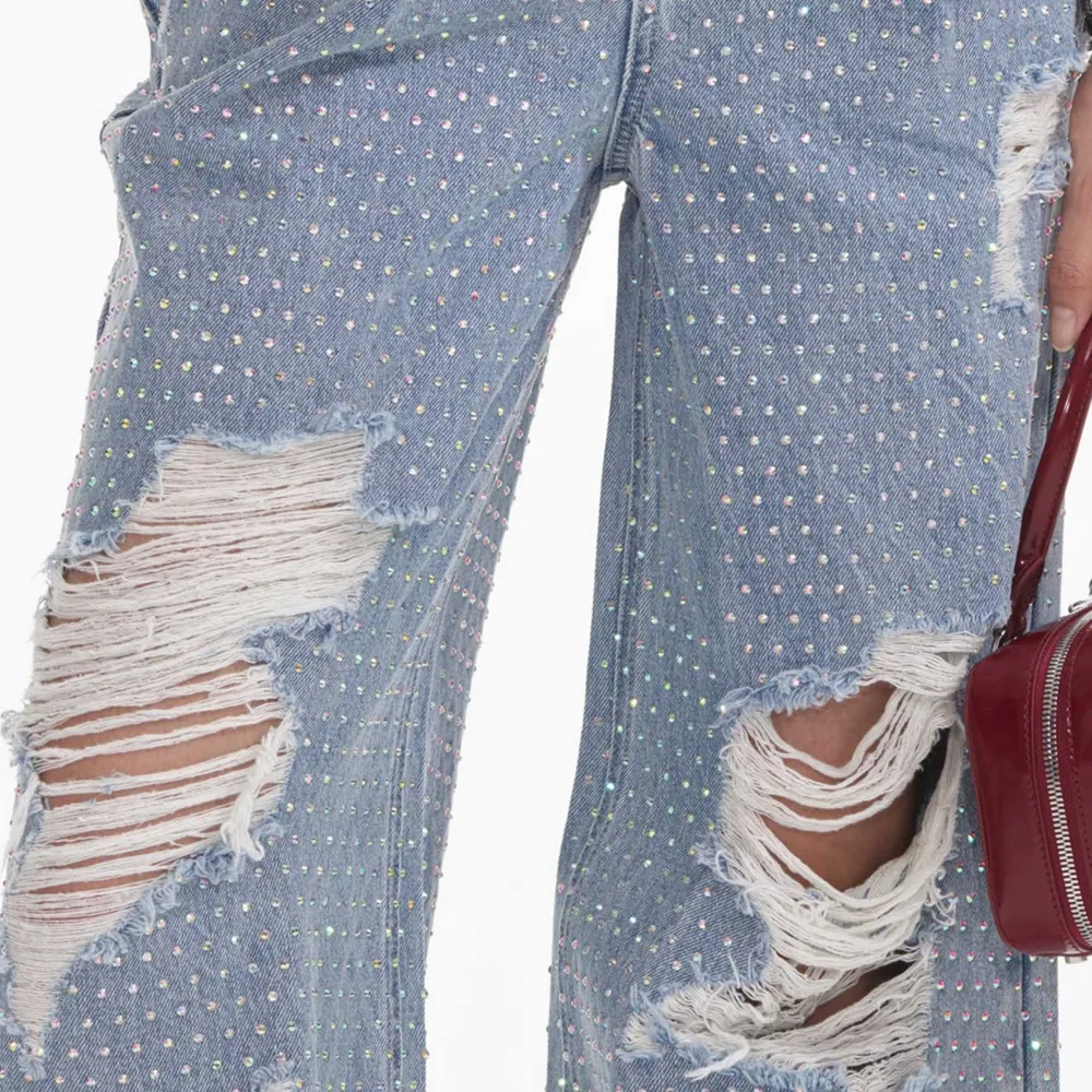 Rhinestone Ombre Distressed Jeans