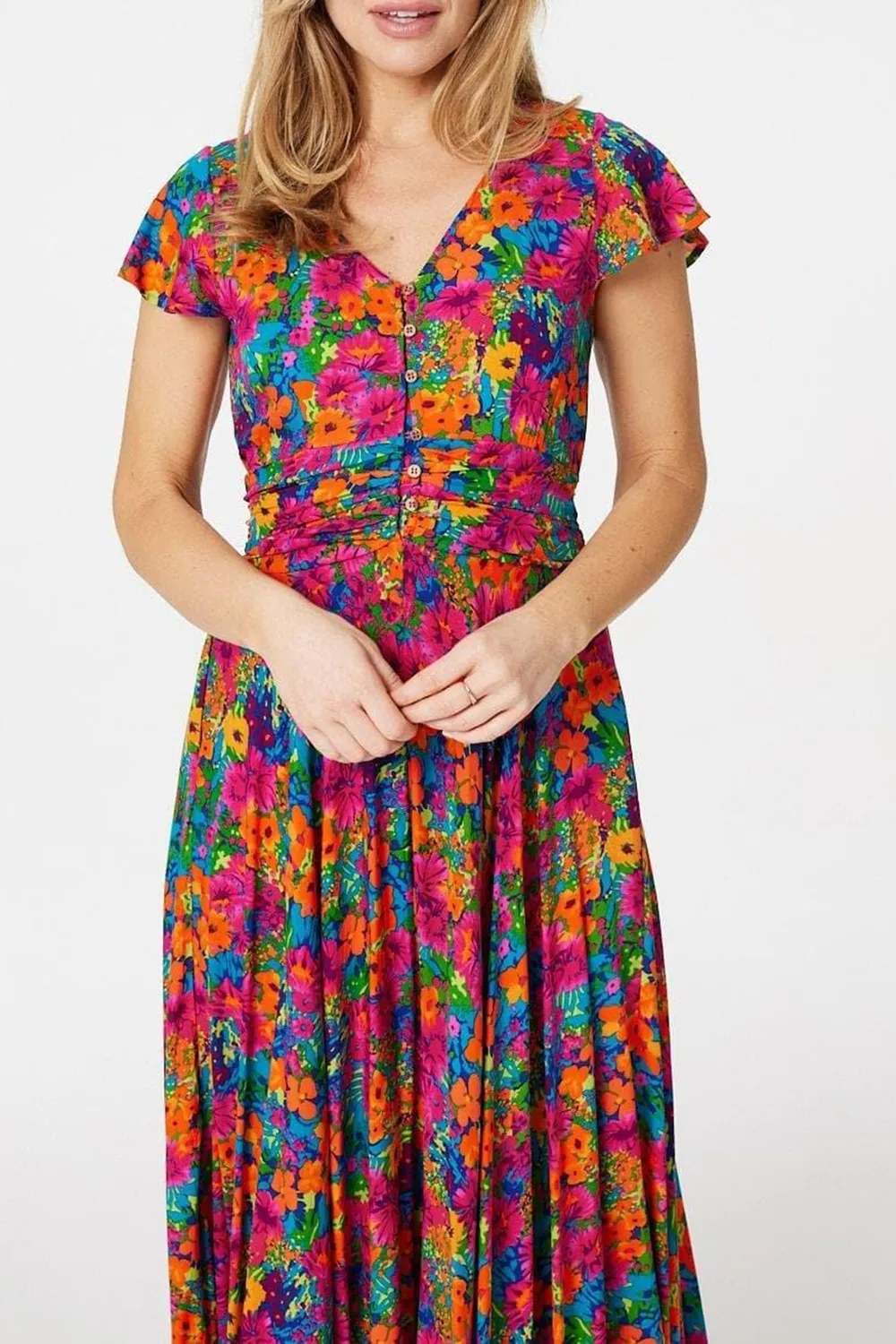 Colorful Floral Print Fitted Dress