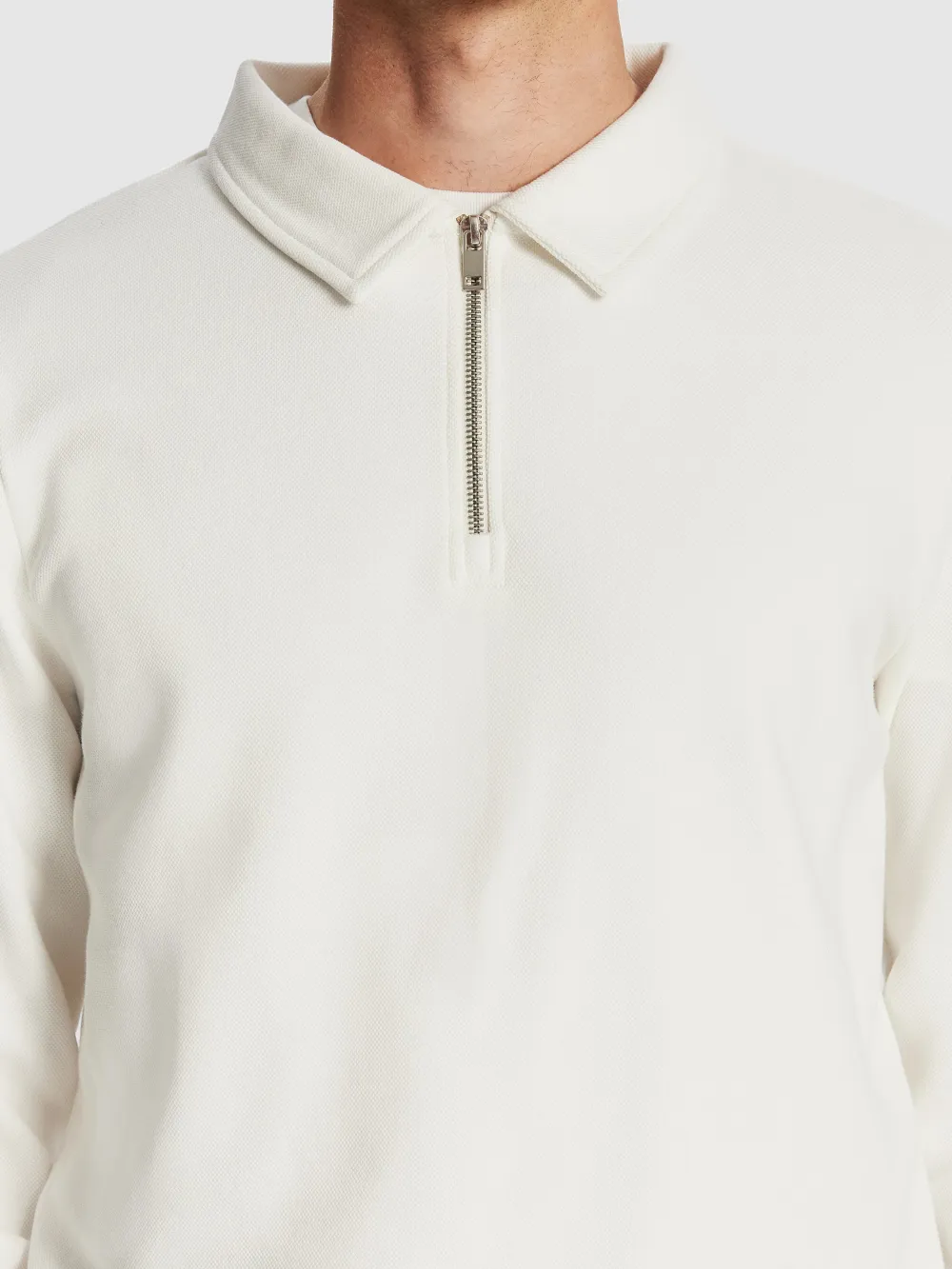 White Long Sleeve Quarter Zip Polo Shirt