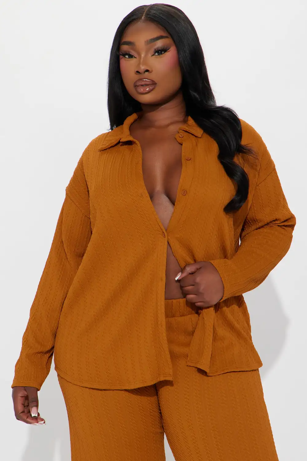 Everlasting Textured Pant Set - Brown