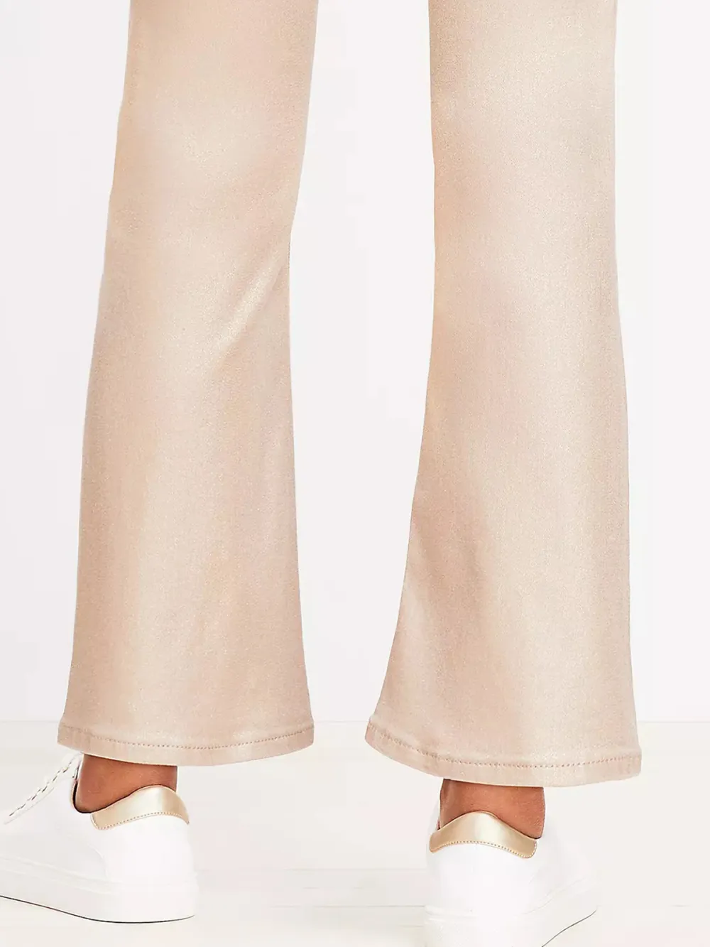 Coated High Rise Kick Crop Jeans In Gold