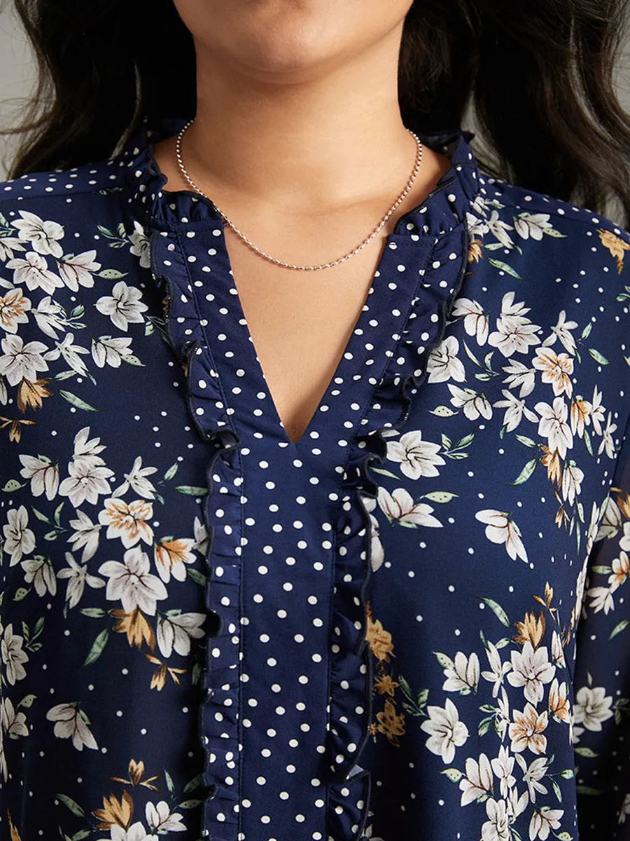 Elegant Senior Floral Long-Sleeved Shirt
