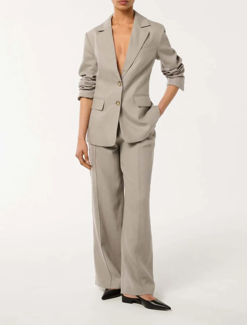 Petite Two Button Linen Blazer