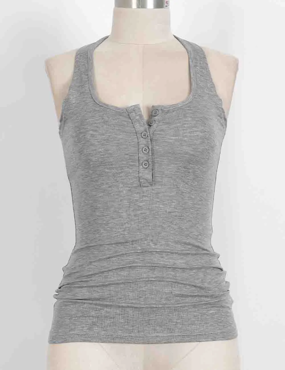 Chic Halter U Neck Sleeveless Button Front Tank Top