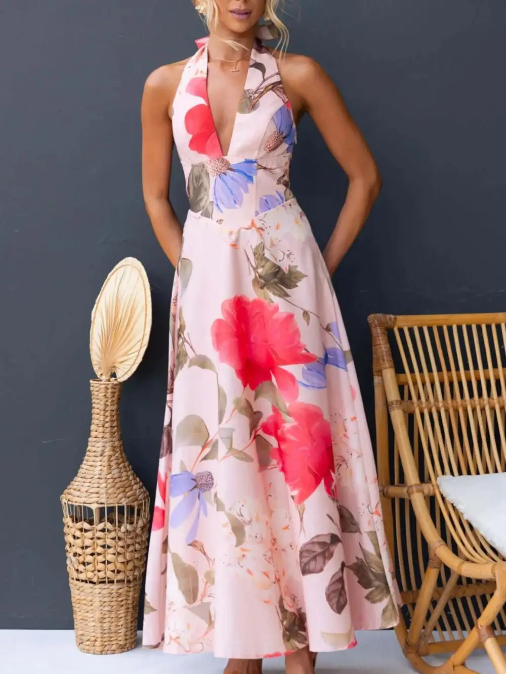 Clean Line Floral Printed Maxi Dress