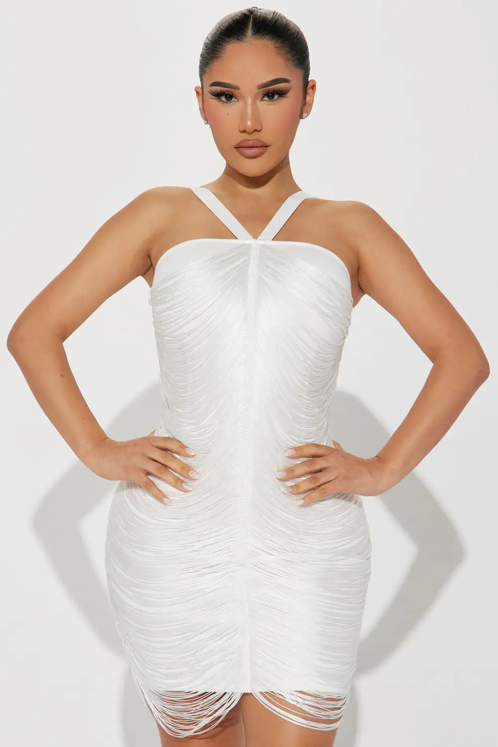 Daisy Fringe Mini Dress - White