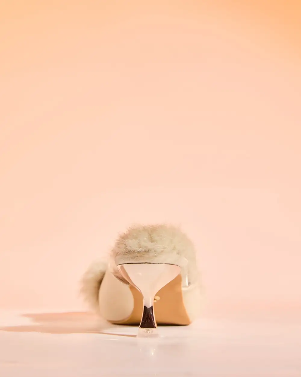 Faux Fur Satin Mules in Natural