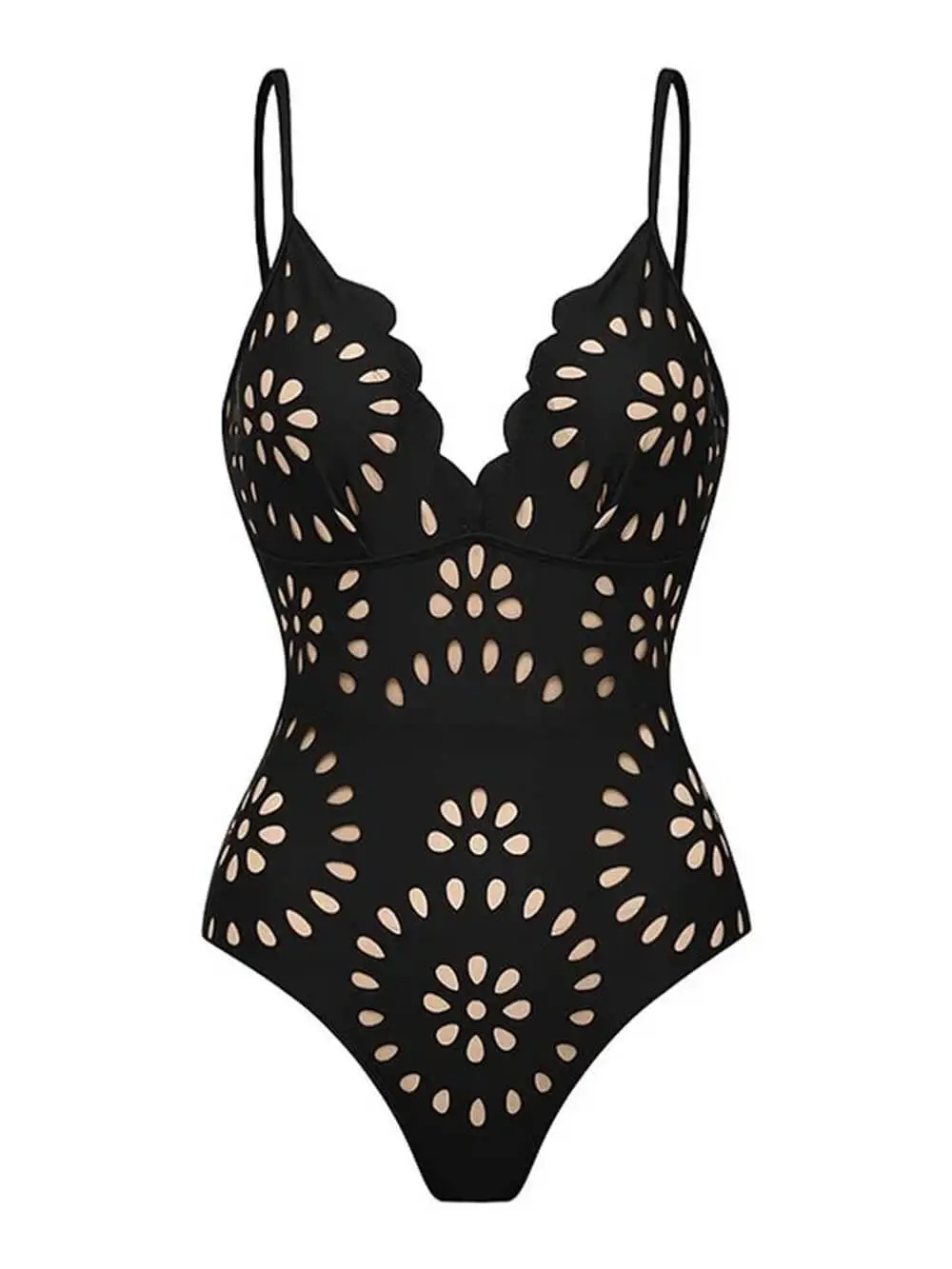 Women’s Sleek Lace Flower Hollow One-Piece Swimsuit