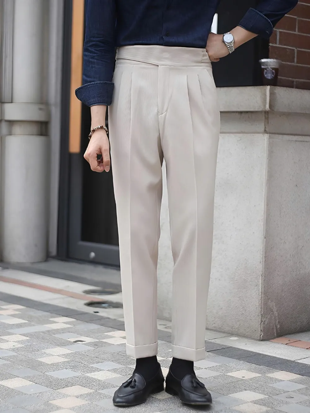 Double Pleat Corduroy Trousers