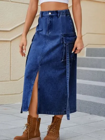 Slit Pocketed High Waist Skirt