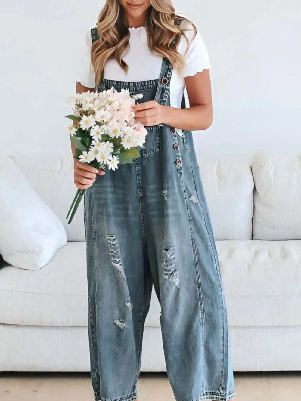 Casual Denim Wide Leg Overalls