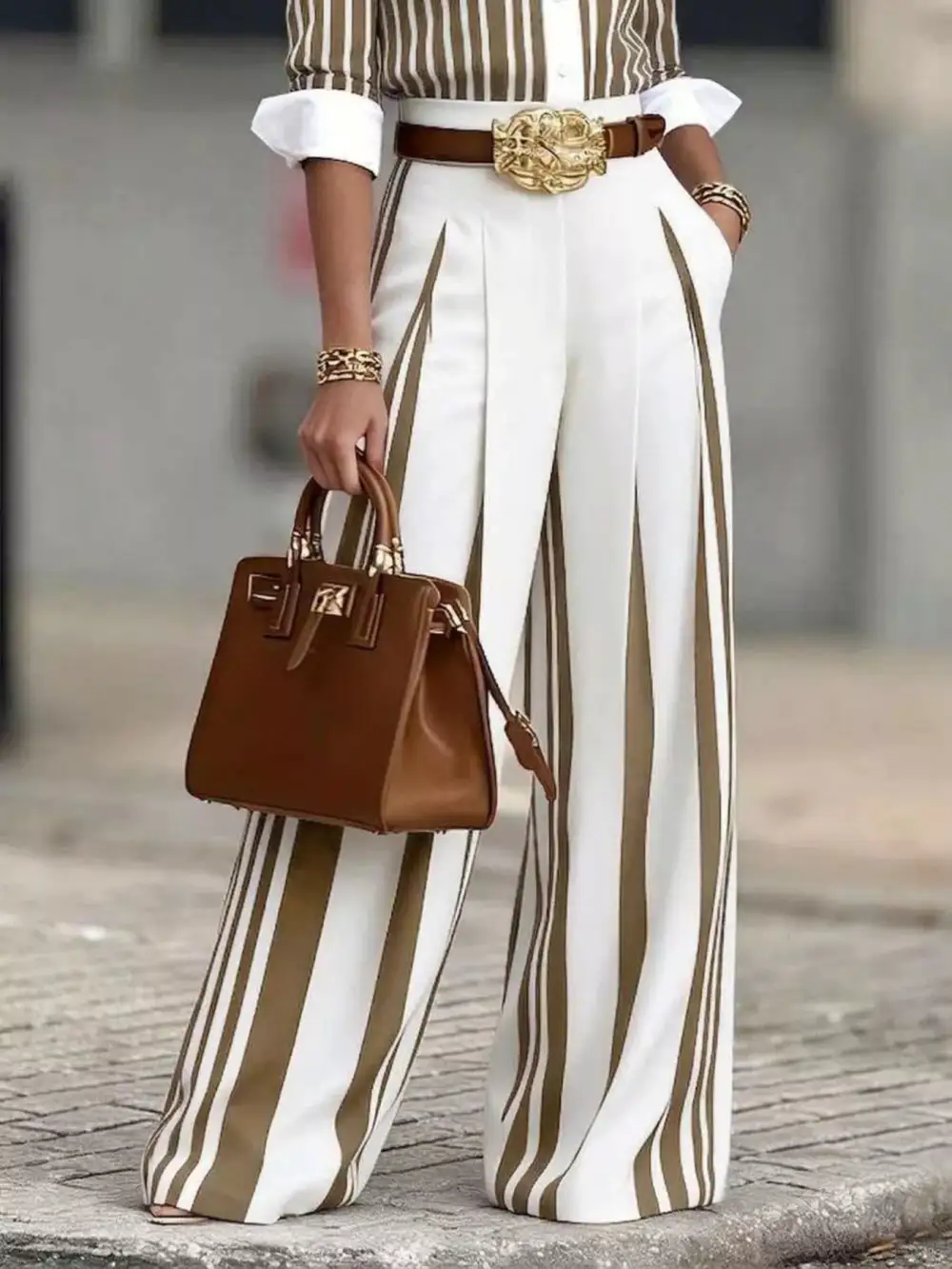High Waisted Wide Leg Striped Pants