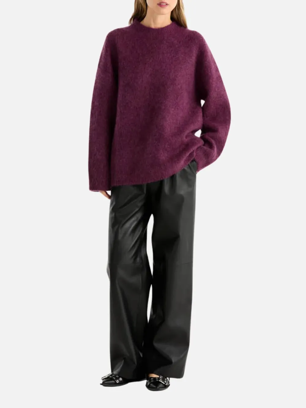 Wool-Blend Round Neck Long Sleeve Sweater