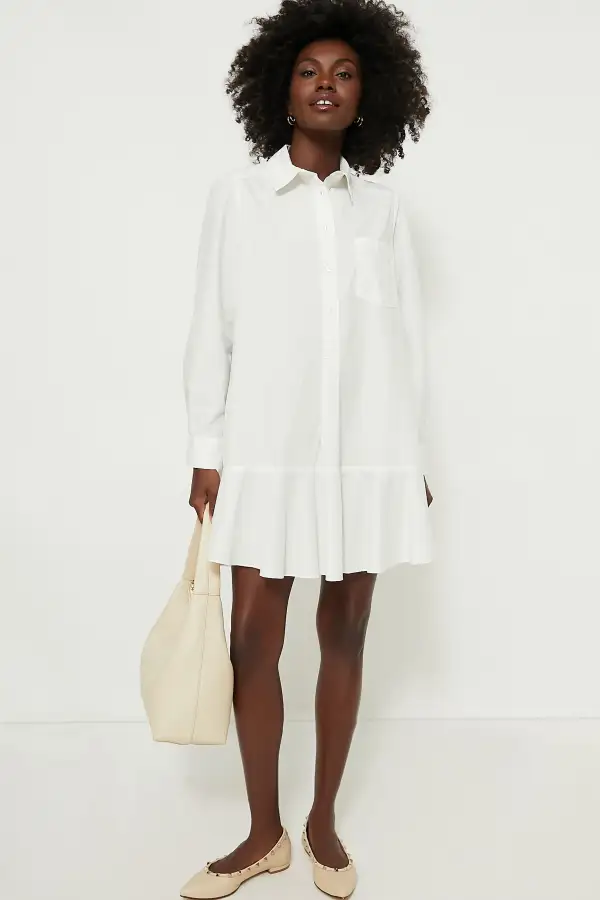 White Cotton Poplin Callahan Shirt Dress