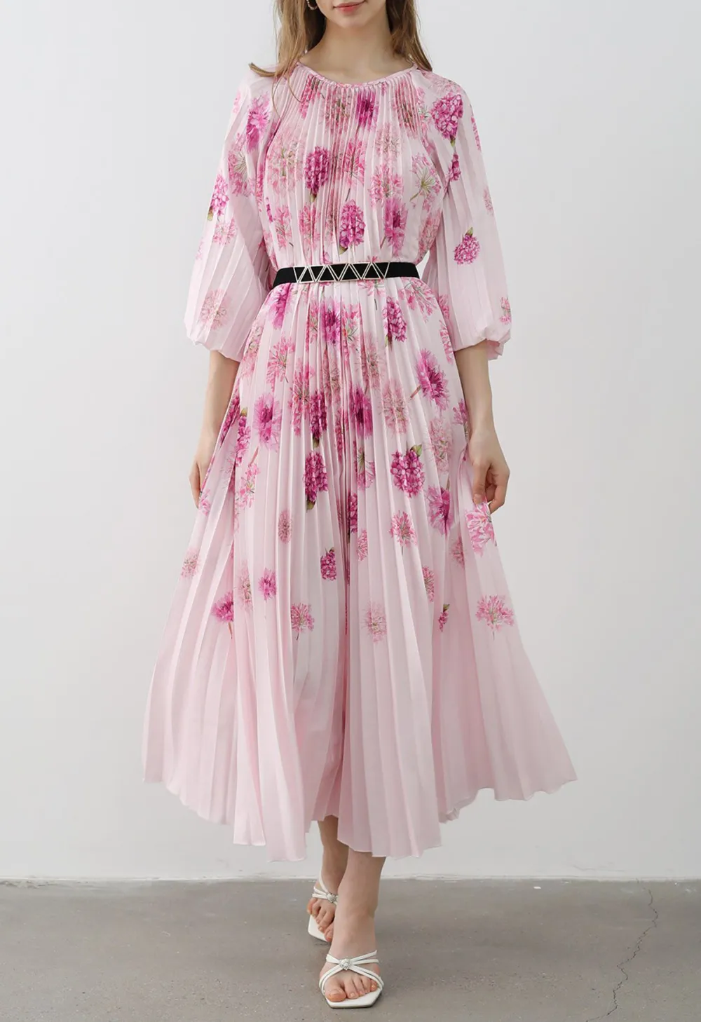 BLOSSOMING DAY WATERCOLOR PLEATED MAXI DRESS IN PINK