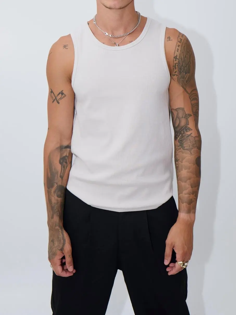 Simple And Soft Versatile Beige Tank Tops