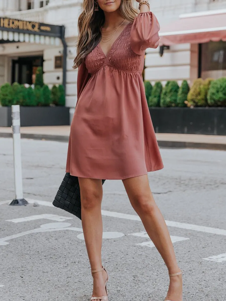 Sexy V-neck pleated A-shape dress