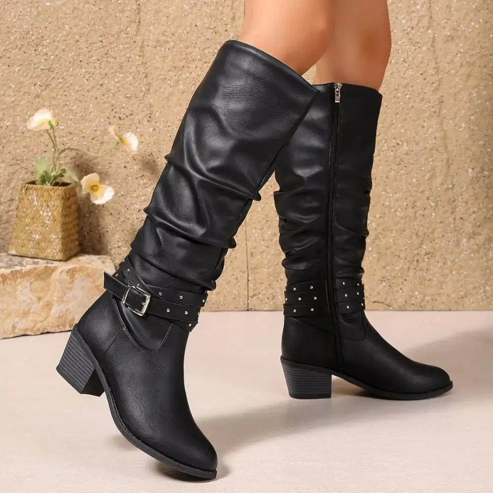Round Toe Block Heels Boots