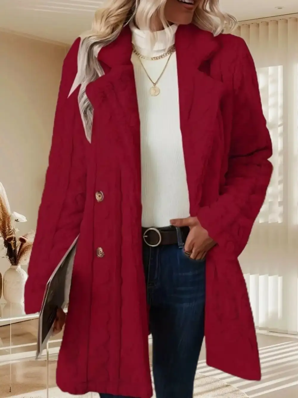 Double-breasted Fleece Longline Coat