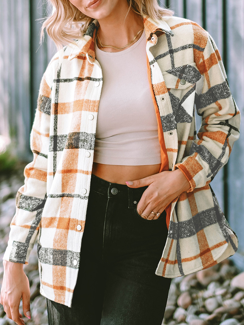 Plaid Print Turn Down Collar Buttoned Shacket