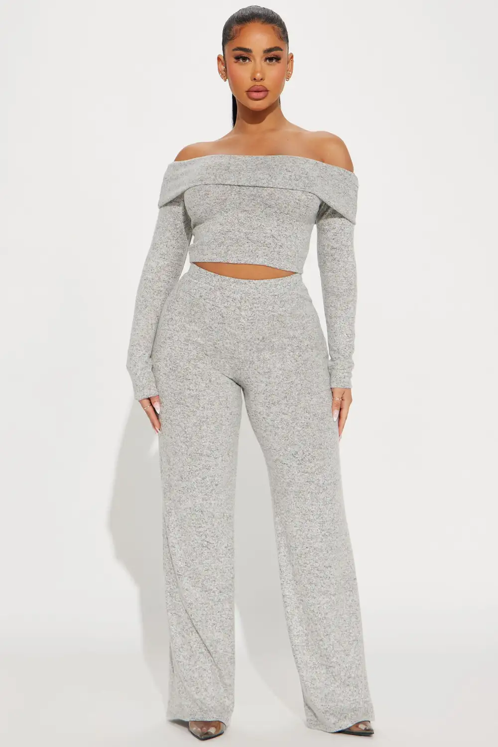 Jamie Brushed Knit Pant Set - Heather Grey