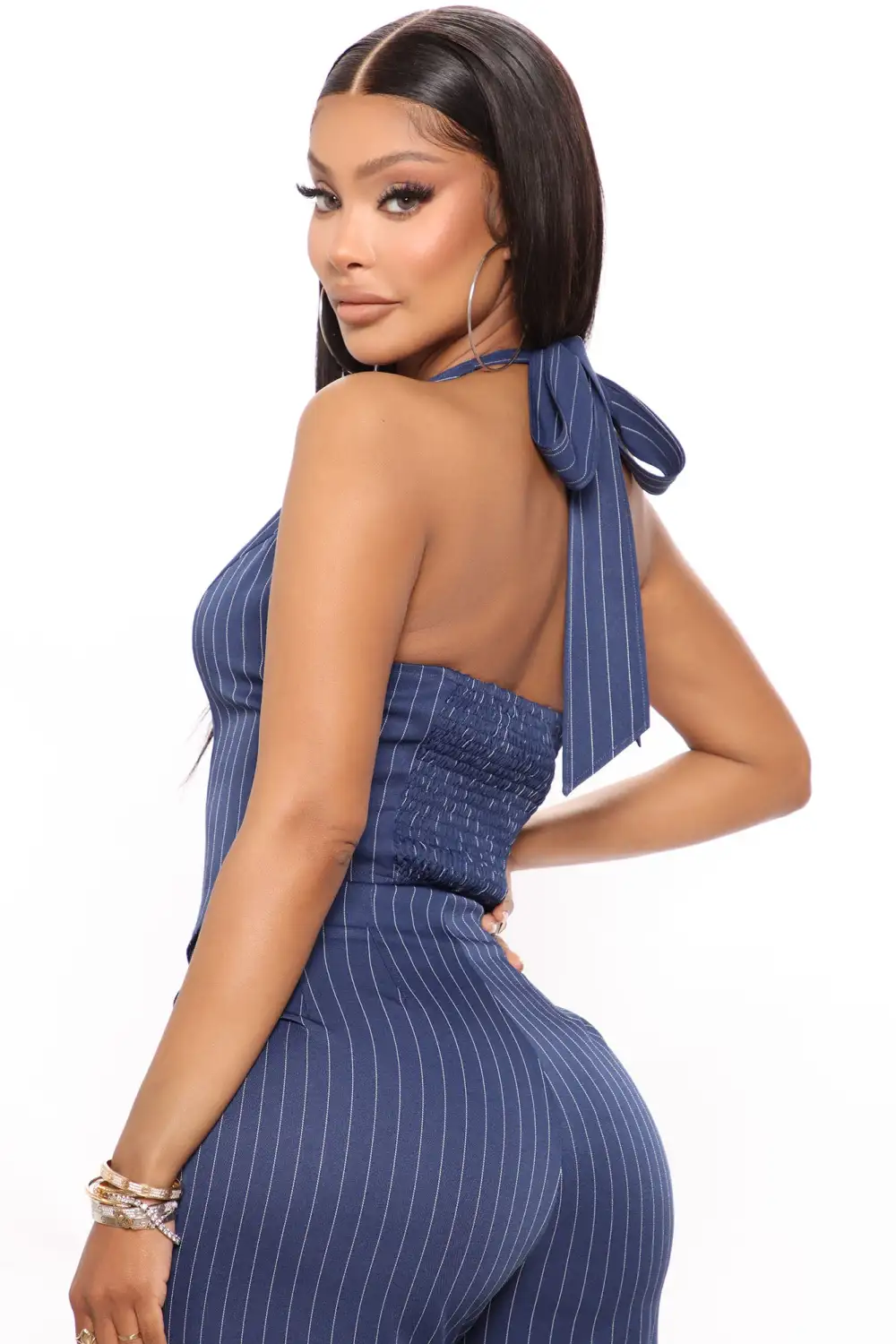 Boss Up Pinstripe Pant Set - Navy