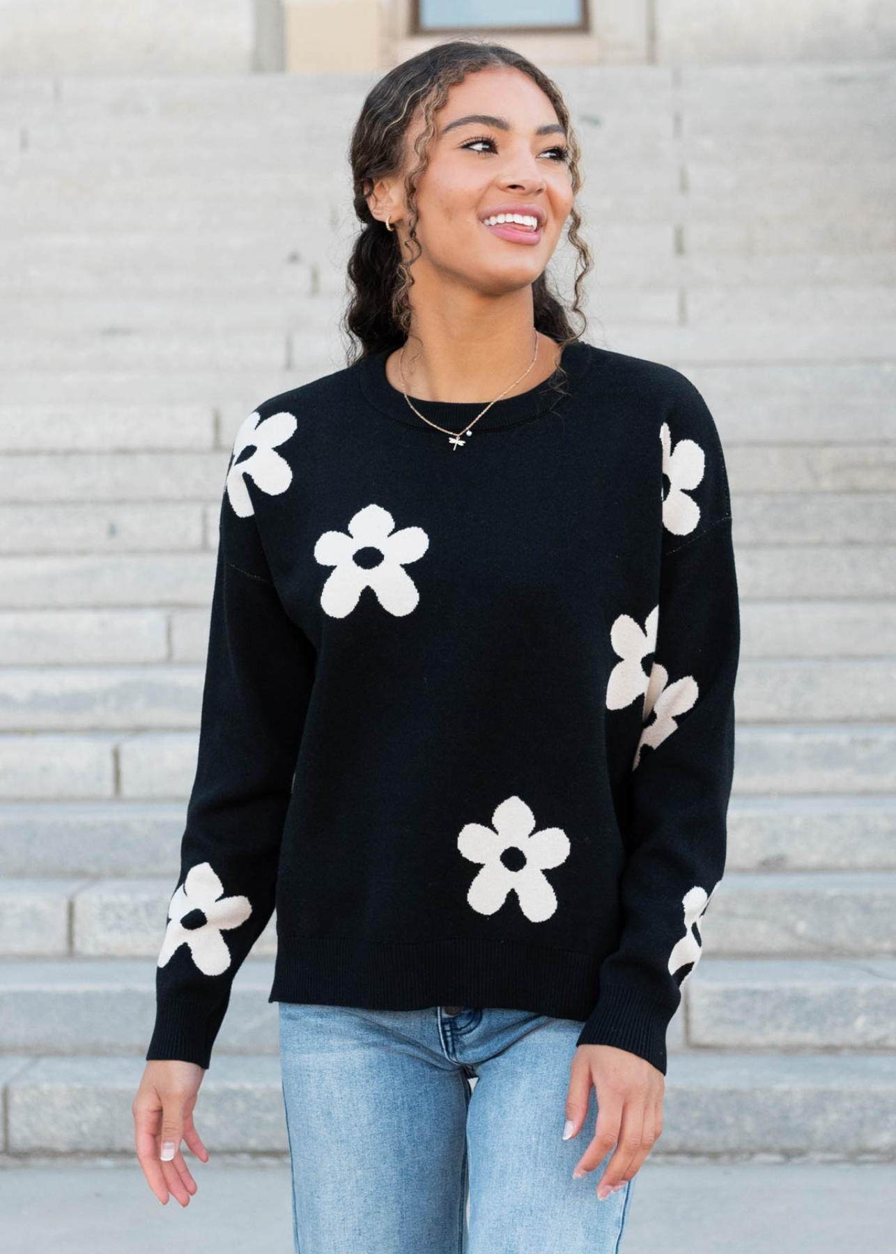 Eve Black Floral Sweater