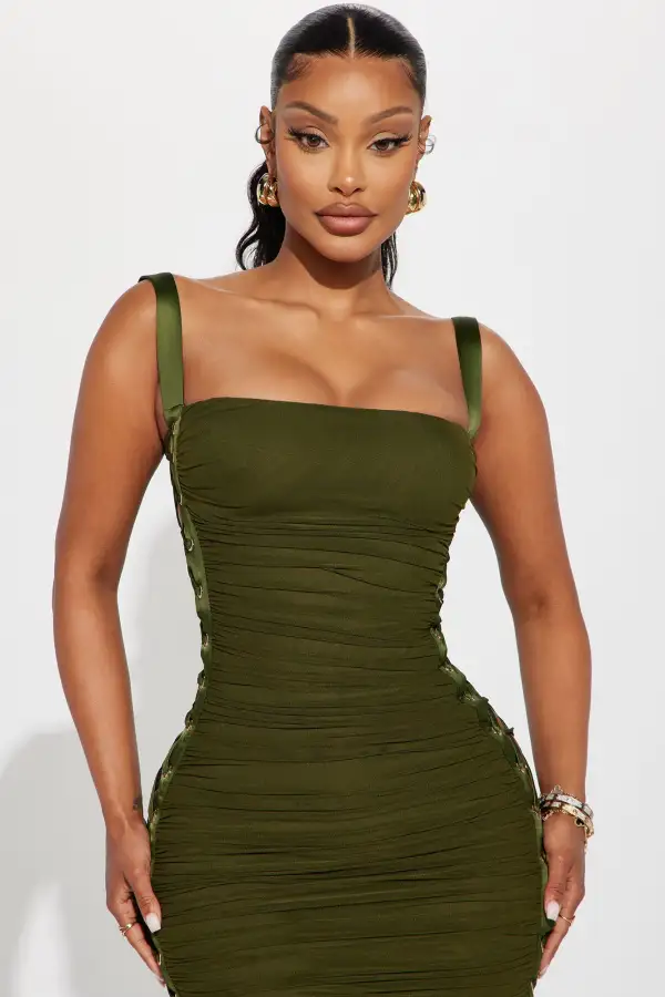 Laces Tied Maxi Dress - Olive