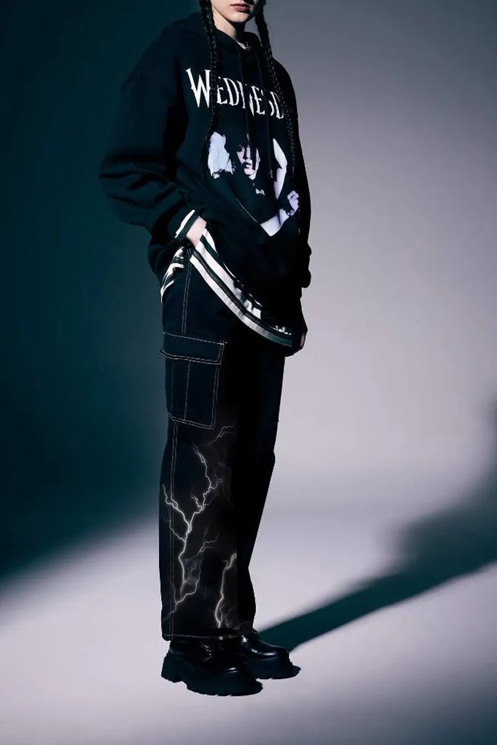 Wide Leg Lightning Print Cargo Pants