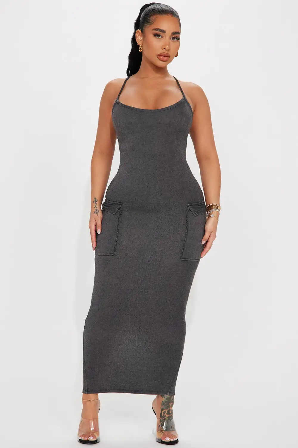 Sabrina Mineral Wash Maxi Dress - Black