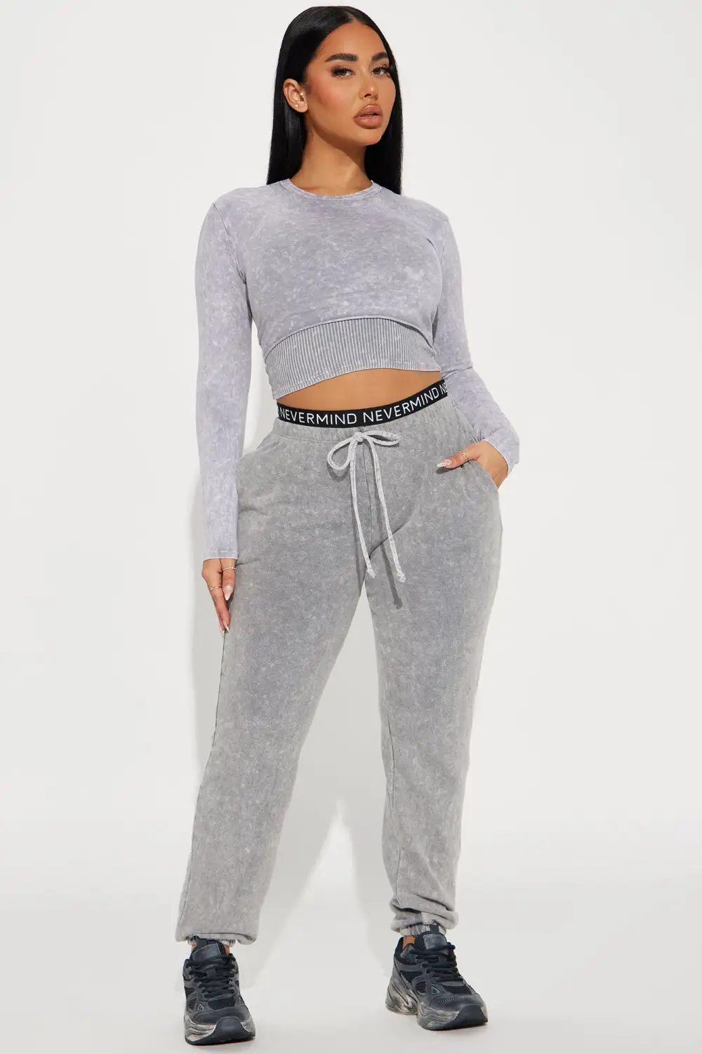 First Sight Mineral Wash Jogger Set - Grey