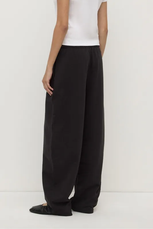 Washed Black Brushed Cotton Barrel-Leg Lounge Pant