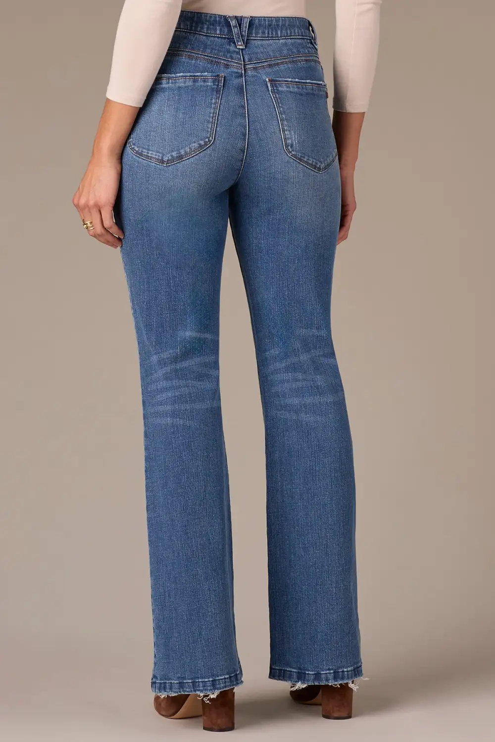 Petite High Rise Raw Hem Bootcut Jeans