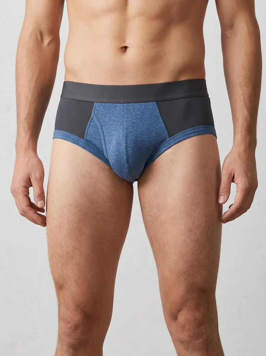 Men's Athletic Performance Blue Heathered Mesh Panel Briefs