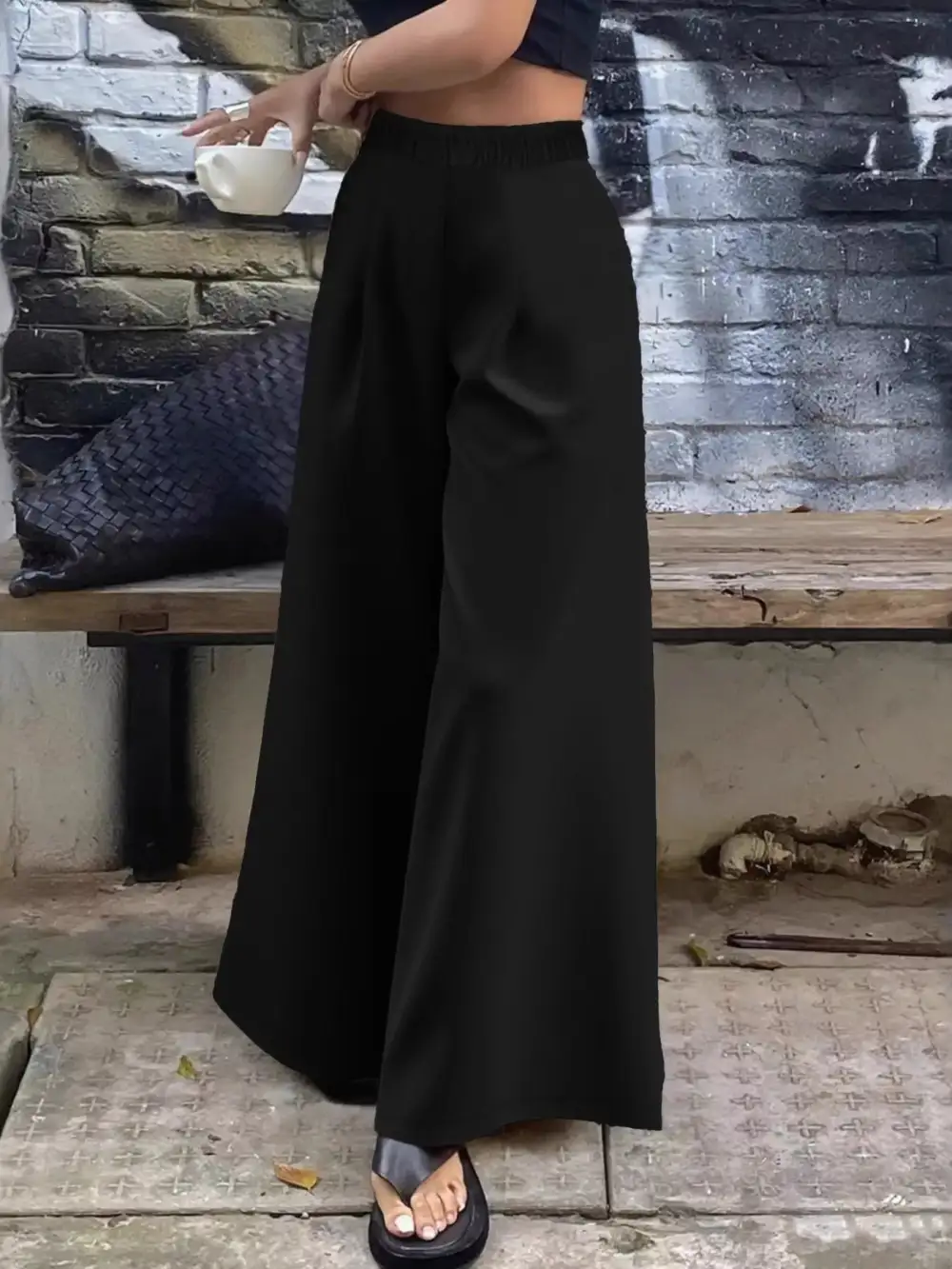 Everyday Elastic Waist Wide Leg Pants