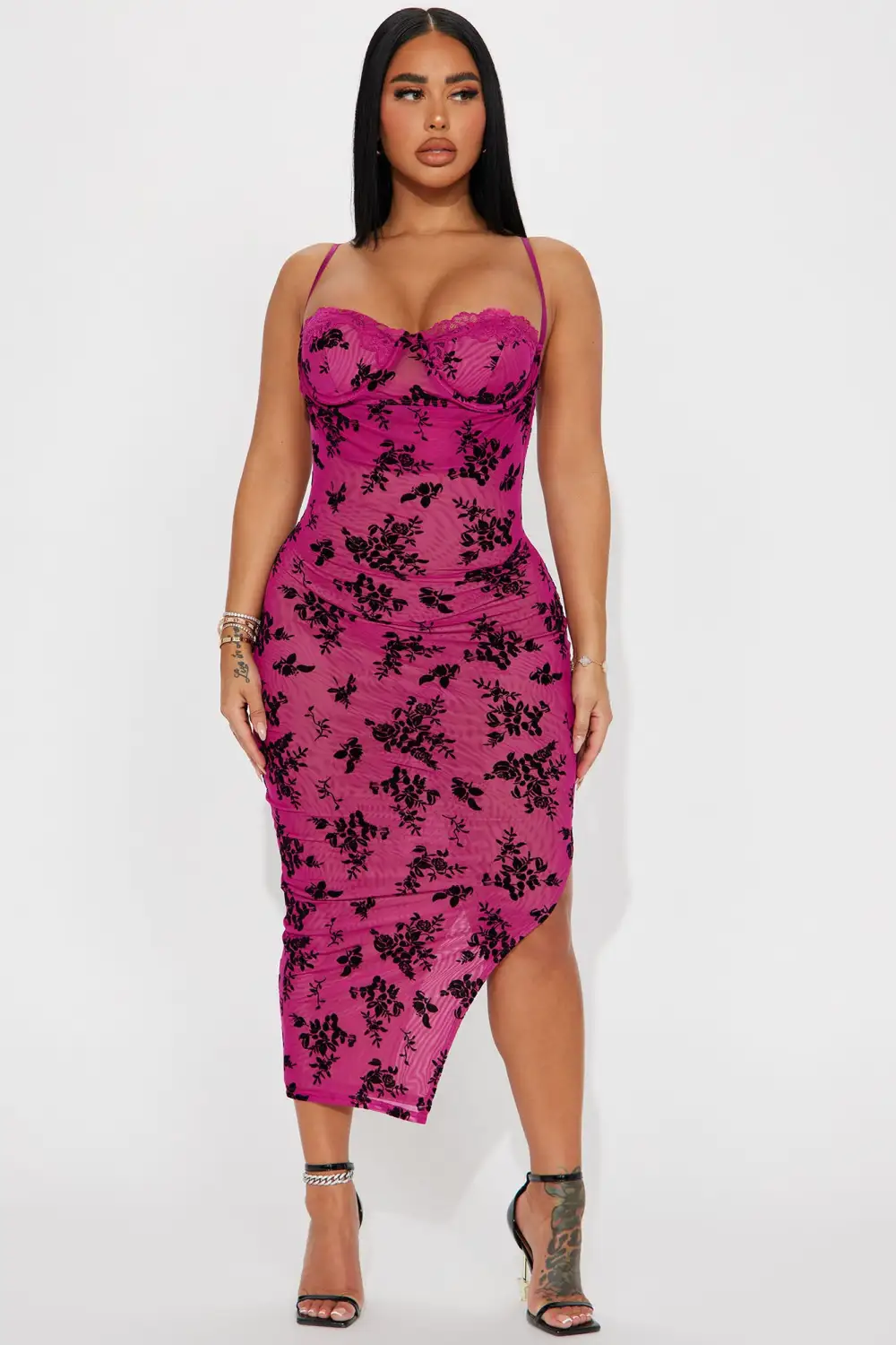 Nicole Mesh Midi Dress - Fuchsia