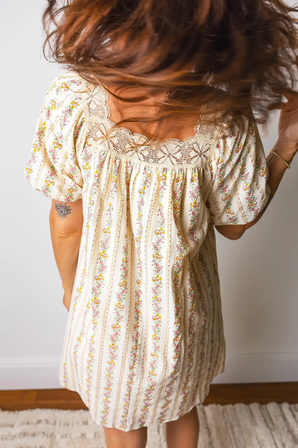 Gathered Detail Floral Printed Ribbed Mini Dress
