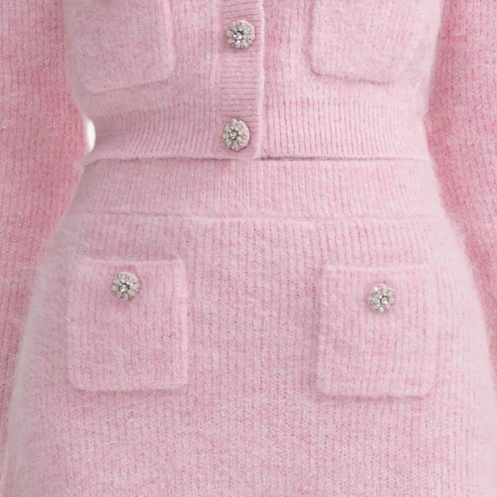Pink Fluffy Rib Knit Mini Skirt