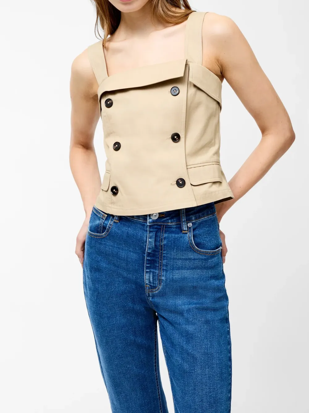 Double Breasted Structured Cotton Vest