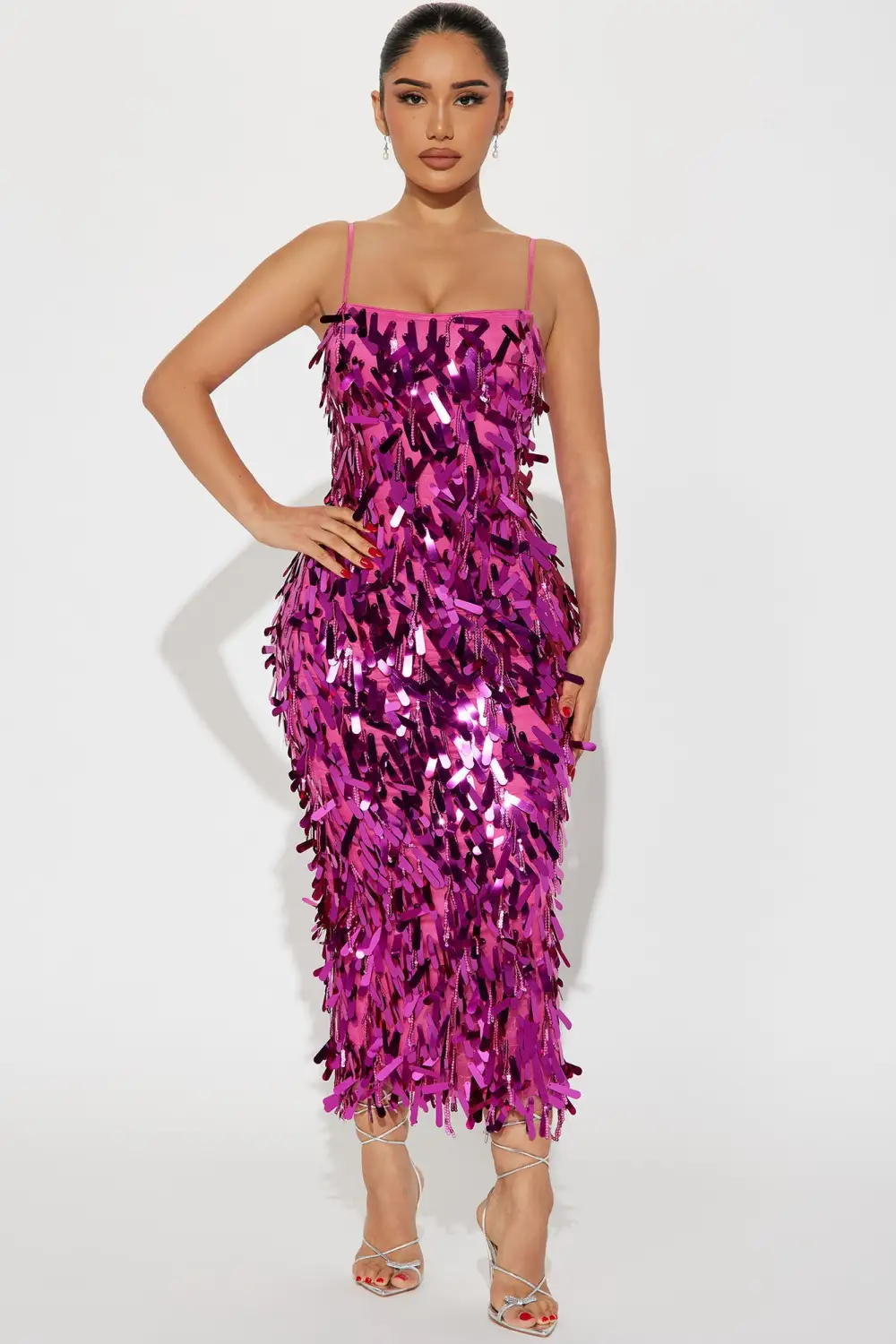 Feeling Fabulous Paillettes Maxi Dress - Magenta
