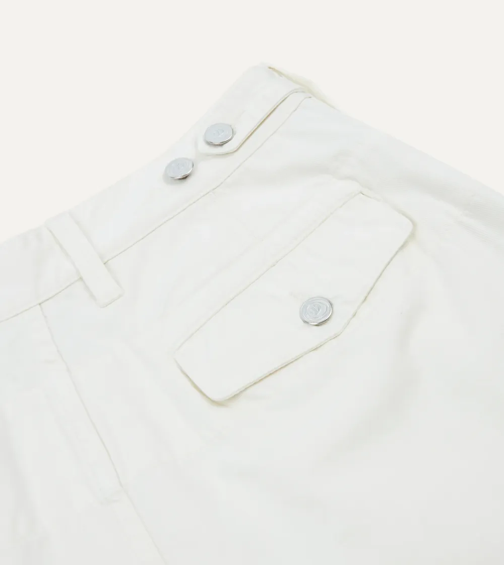 Daily Washed Ecru Cotton Twill Single-Pleat Shorts Casual Style