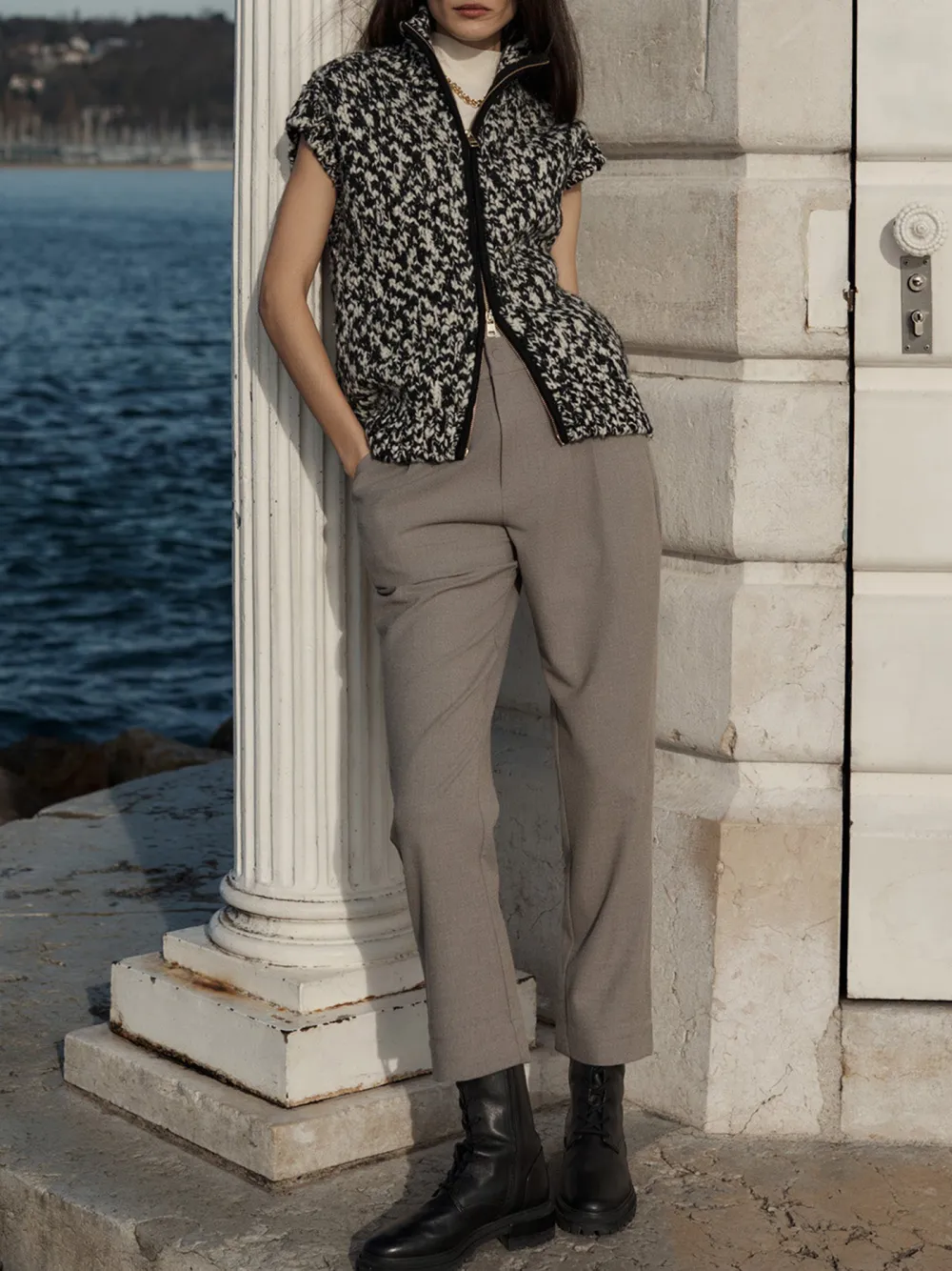 Camouflage Pattern Zip-Through Knit Gile