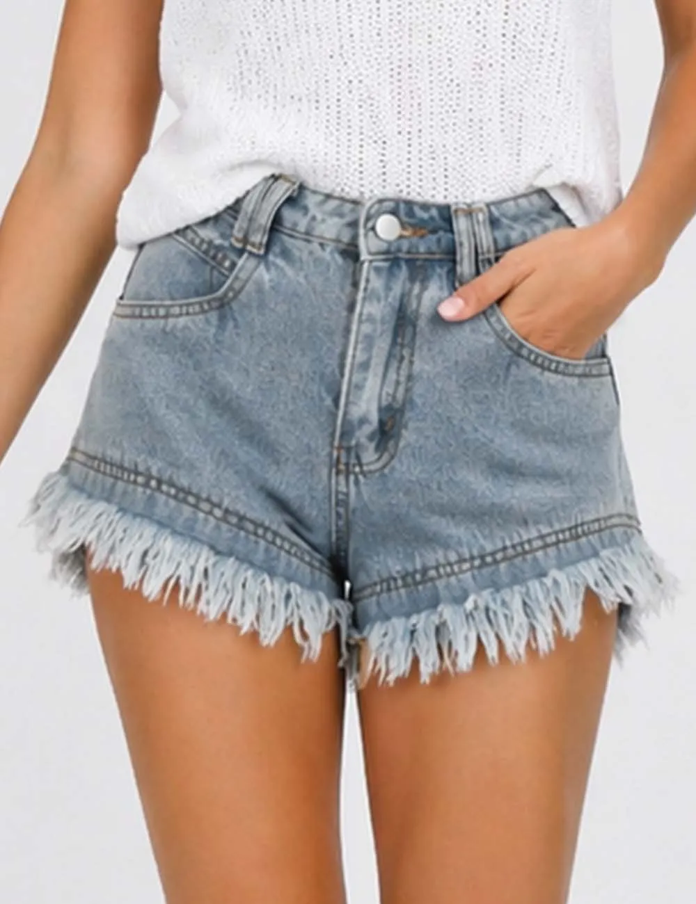 Pocket Frayed Denim Shorts