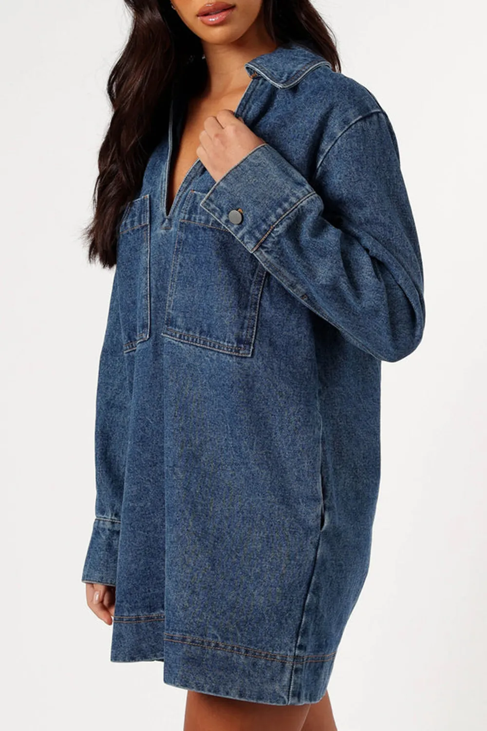 TARA LONG SLEEVE DRESS - DENIM