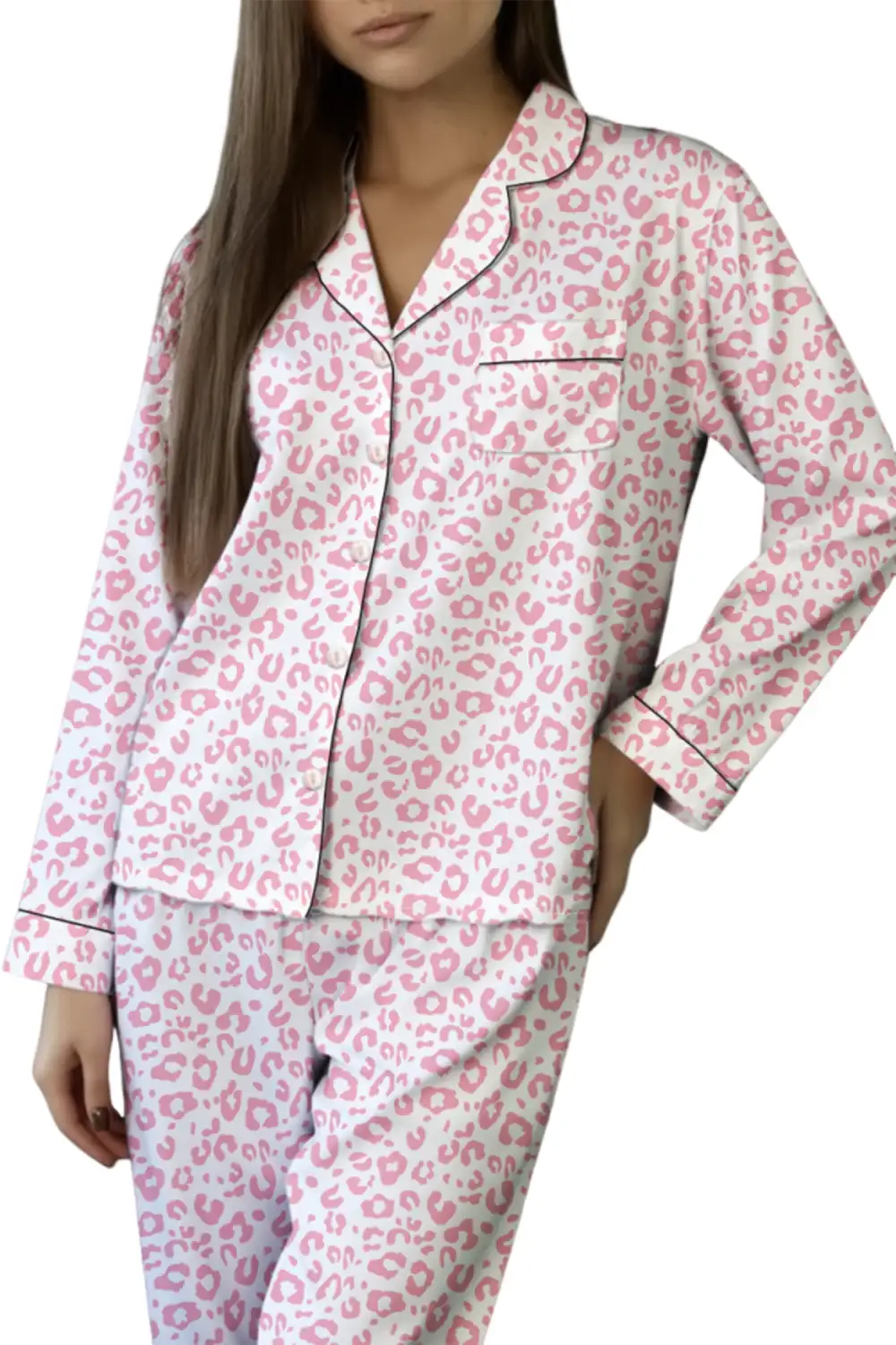 Leopard Print Long Pajama Set