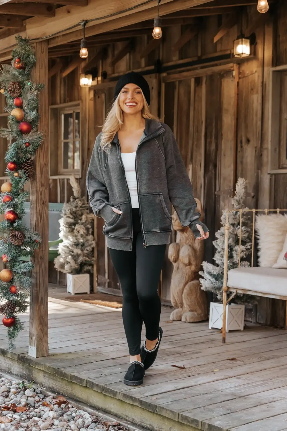 Cozy Essential Zip Up Sweatshirt - Charcoal