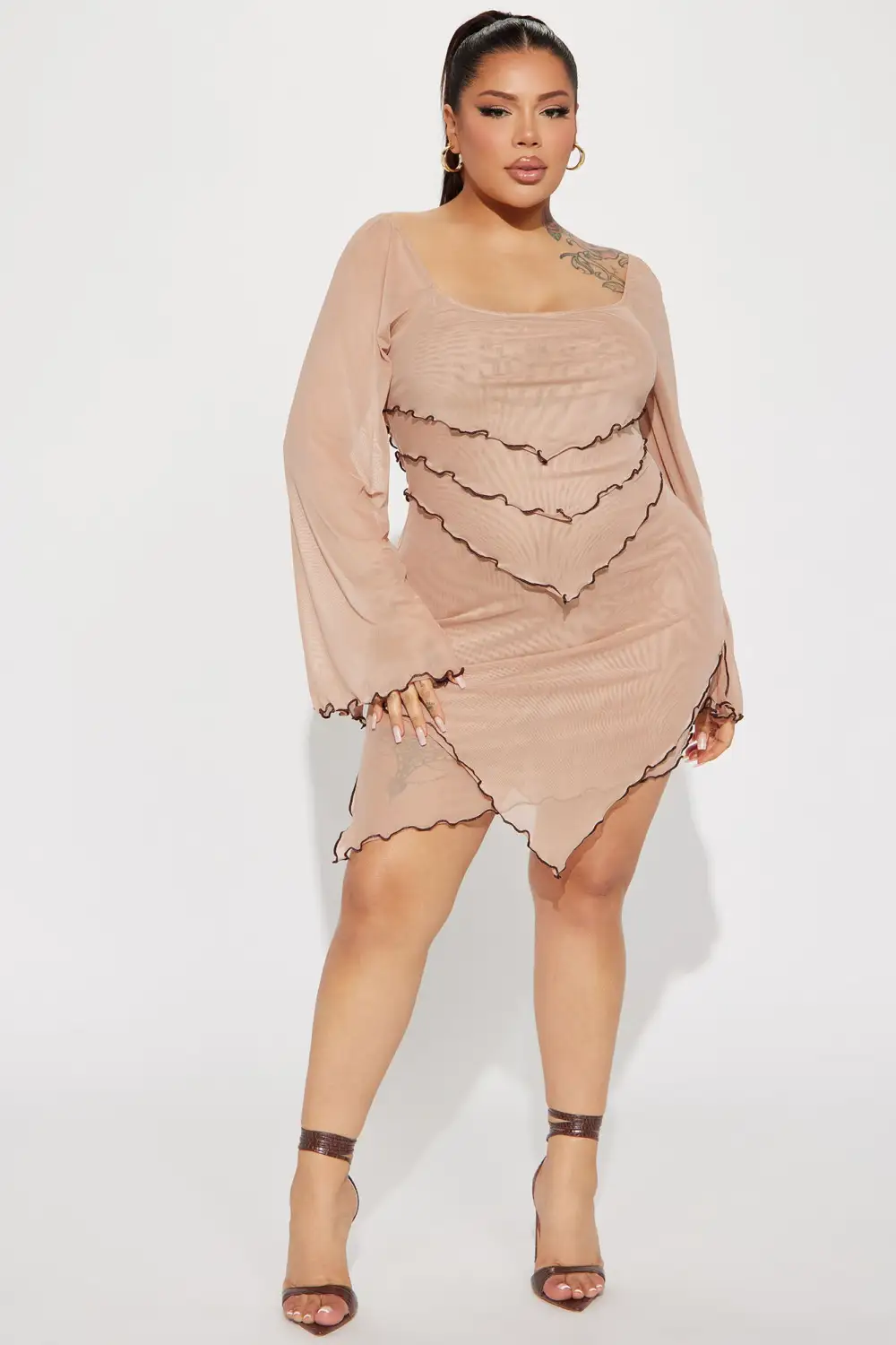 Enchanted Garden Mesh Mini Dress - Mocha/combo