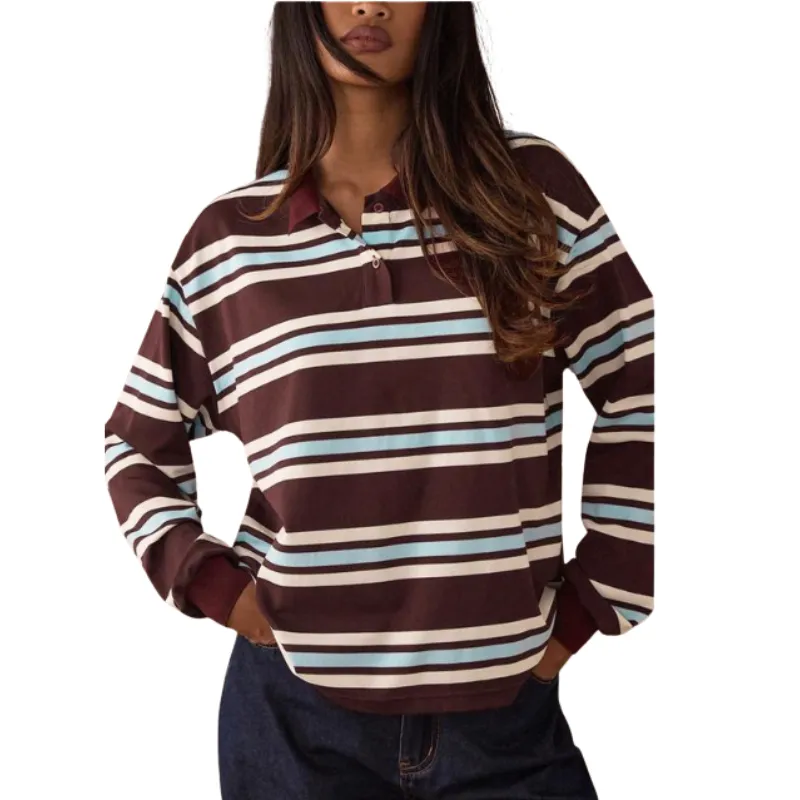 Line Pattern Contrast Knit Long Sleeve Top